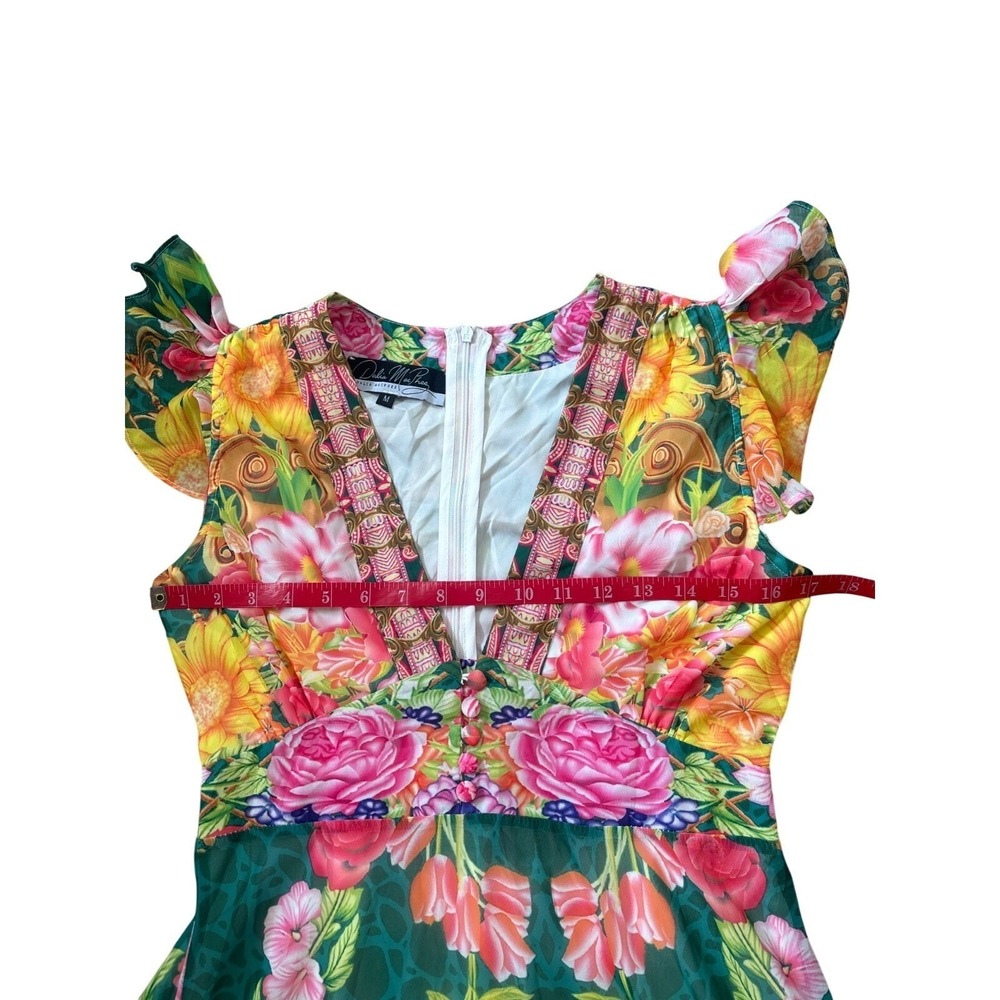 Floral V-Neck Maxi Dress in Teal and Pink - Women - Picture 6 of 7